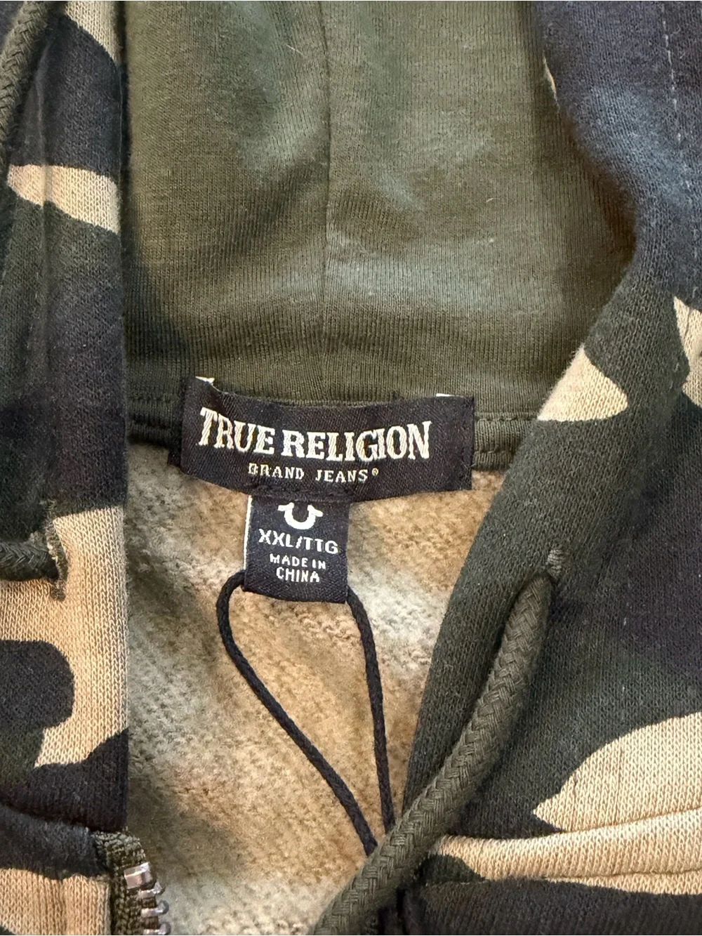 True Religion men’s  Olive & Tan Camo Zip Hoodie
